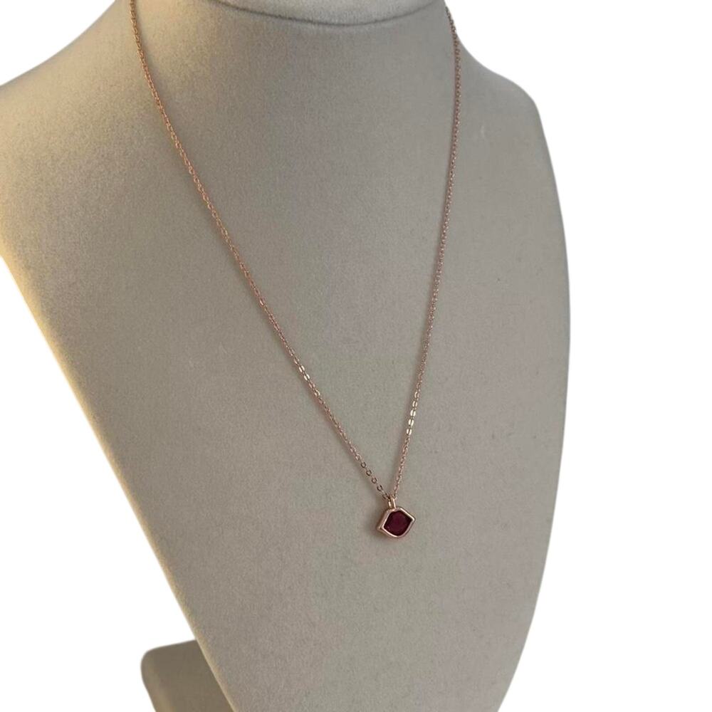 Rose Gold Red Crystal Pendant Necklace Dainty Minimalist Jewelry - Picture 5 of 6